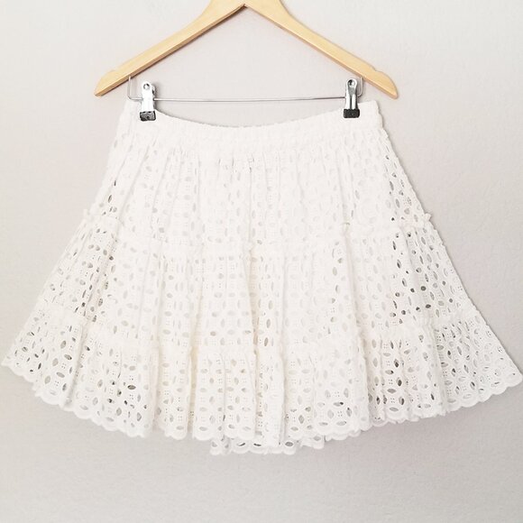 Zara White Eyelet Embroidered Tiered Mini Skirt M High Waist Coquette Romantic - Picture 6 of 16